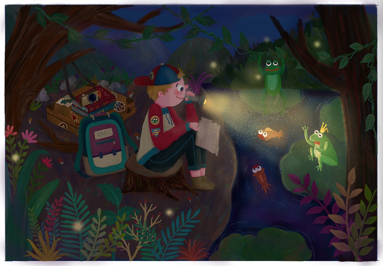 夜晚的池塘边（图ZMTI5MTU4Njgw） - 创作习作 - 站酷设计师Raku楽原创素材 - 站酷ZCOOL