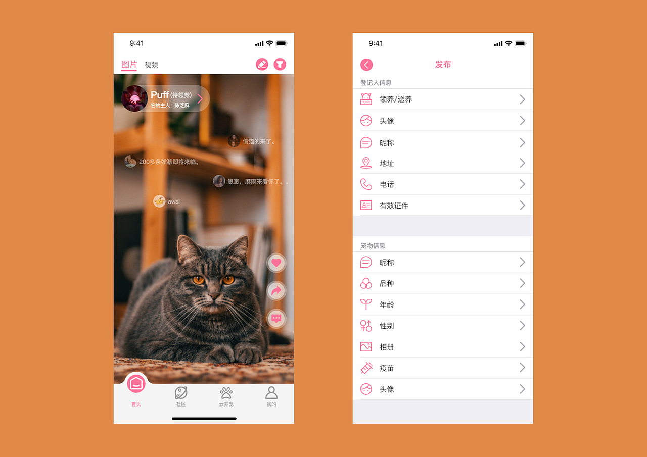 “喵句”流浪猫狗领养APP（图ZMjE0NzIyMTY4） - APP界面 - 站酷设计师biubiubiuaa原创素材 - 站酷ZCOOL