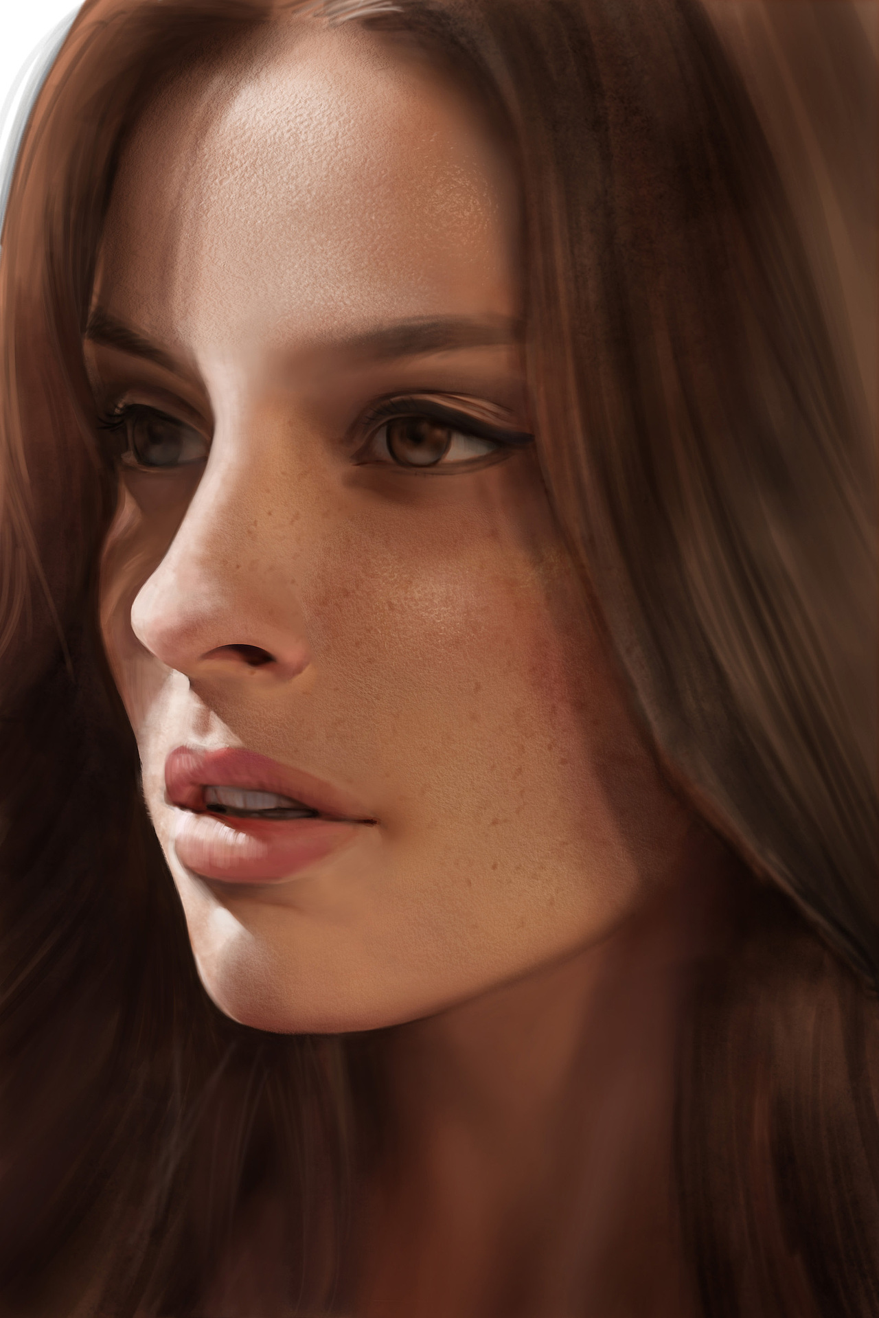 写实人像步骤分享:有雀斑的美女