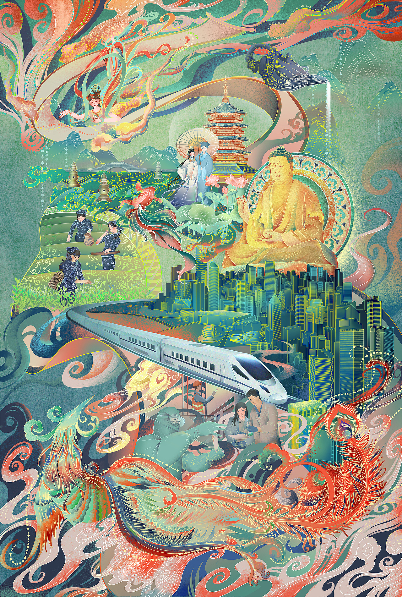 国风城市插画之杭州