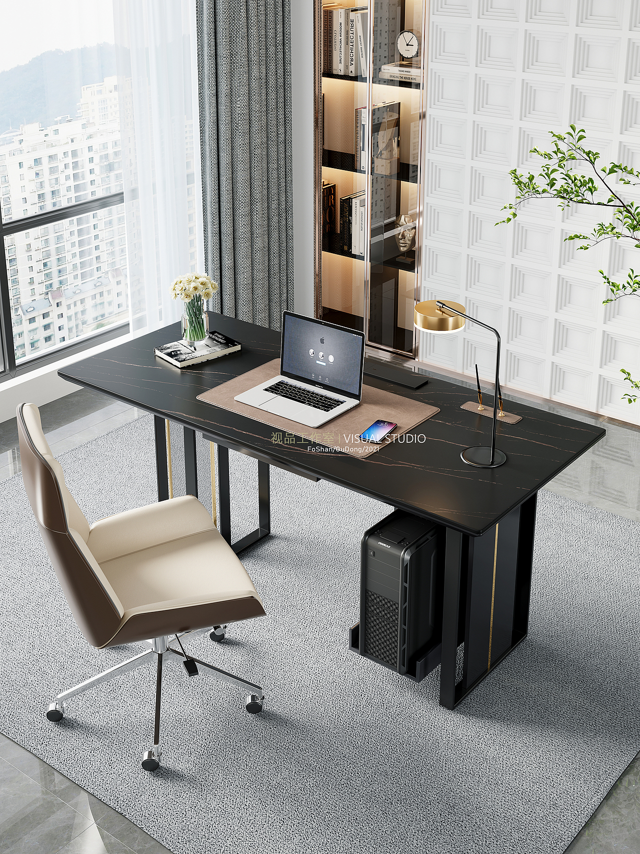 轻奢极简茶桌书桌整合