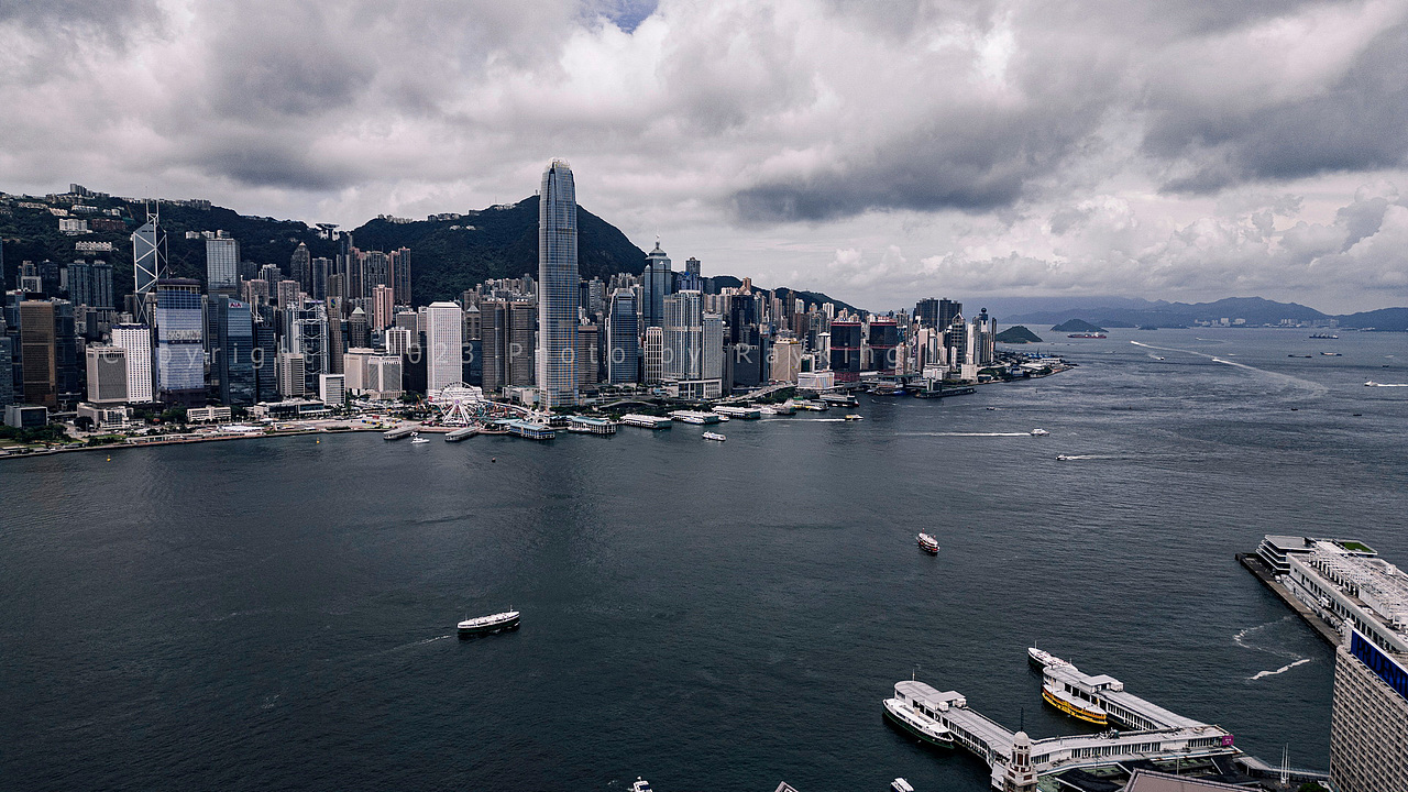 香港航拍黑金色调及赛博朋克