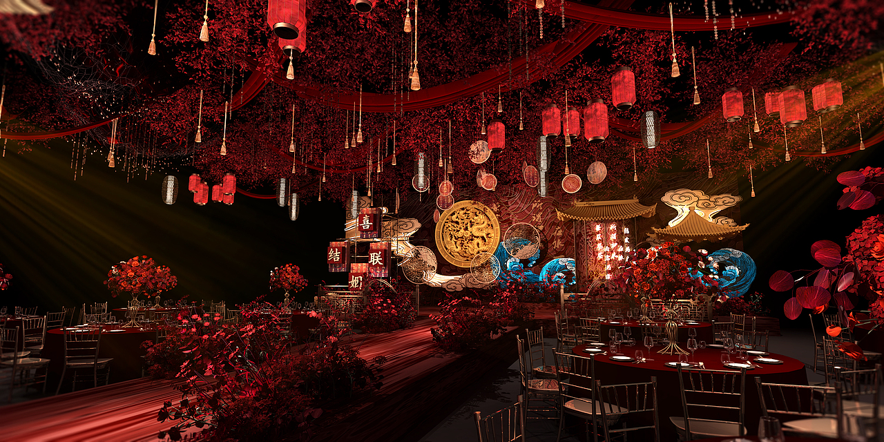 中式婚礼堂3d设计作品