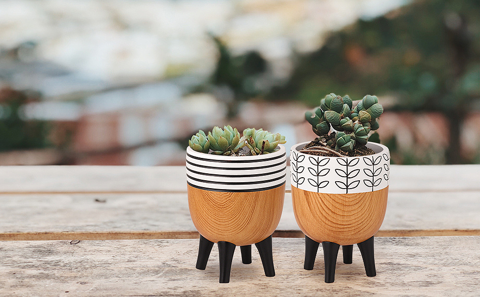 双陶瓷仿木花盆