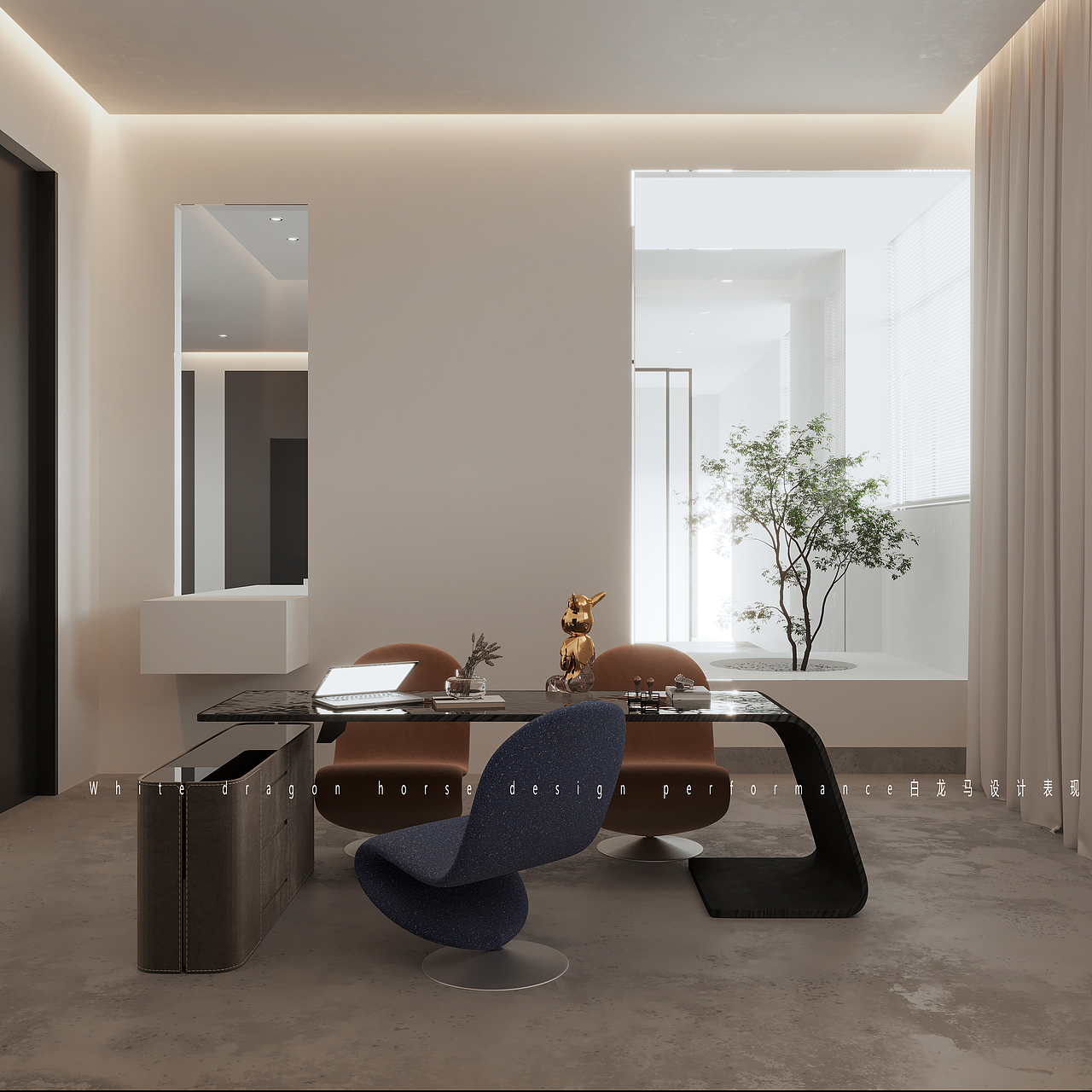 现代极简办公室—白龙马效果图