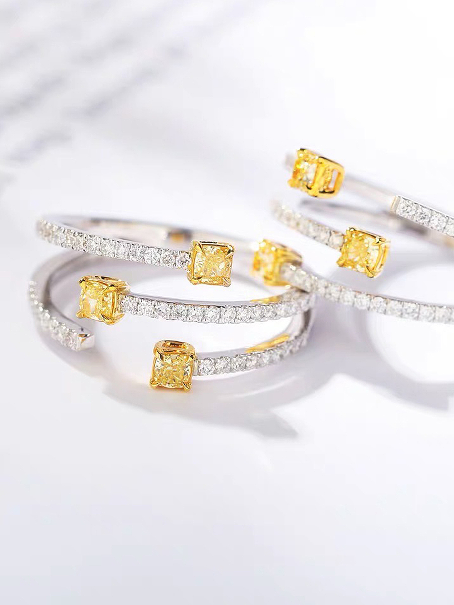 【首饰】黄钻围镶钻石戒指实拍