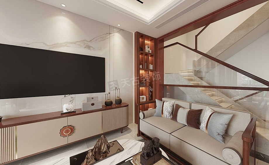 巴南碧桂园天麓装修案例,新中式联排别墅设计效果图