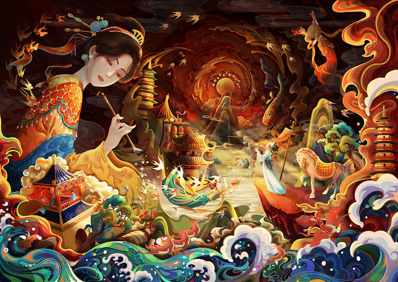国风氛围场景KV插画 —出诗入画（图ZMjk2NzM5ODg4） - 商业插画 - 站酷设计师张KAI插画原创素材 - 站酷ZCOOL