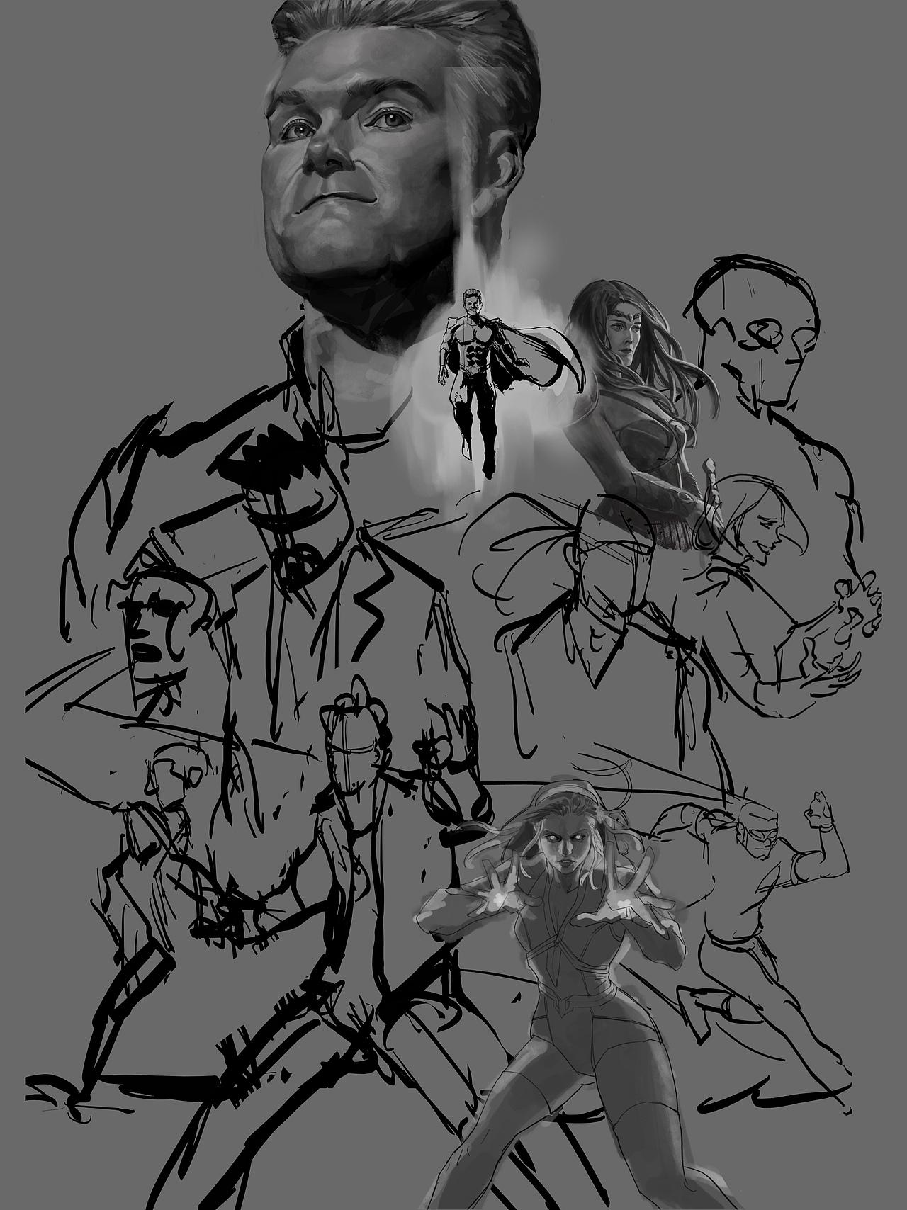 先确定构图和人物位置