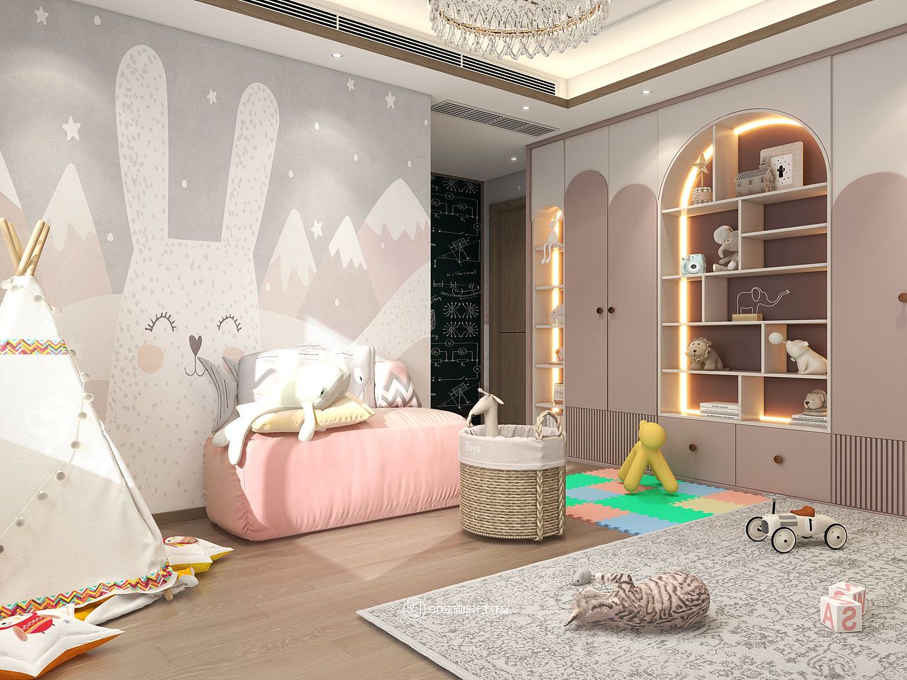 90空间设计∣260㎡,对称布局+水墨画搭配出的中式浪漫