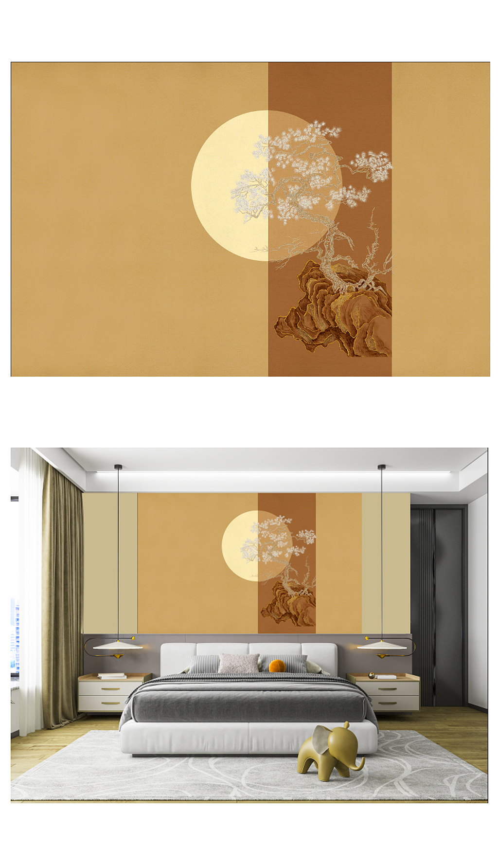轻奢中式壁画案例分享（图ZMzU5MzE0MDUy） - 家装设计 - 站酷设计师喜之郎1096原创素材 - 站酷ZCOOL