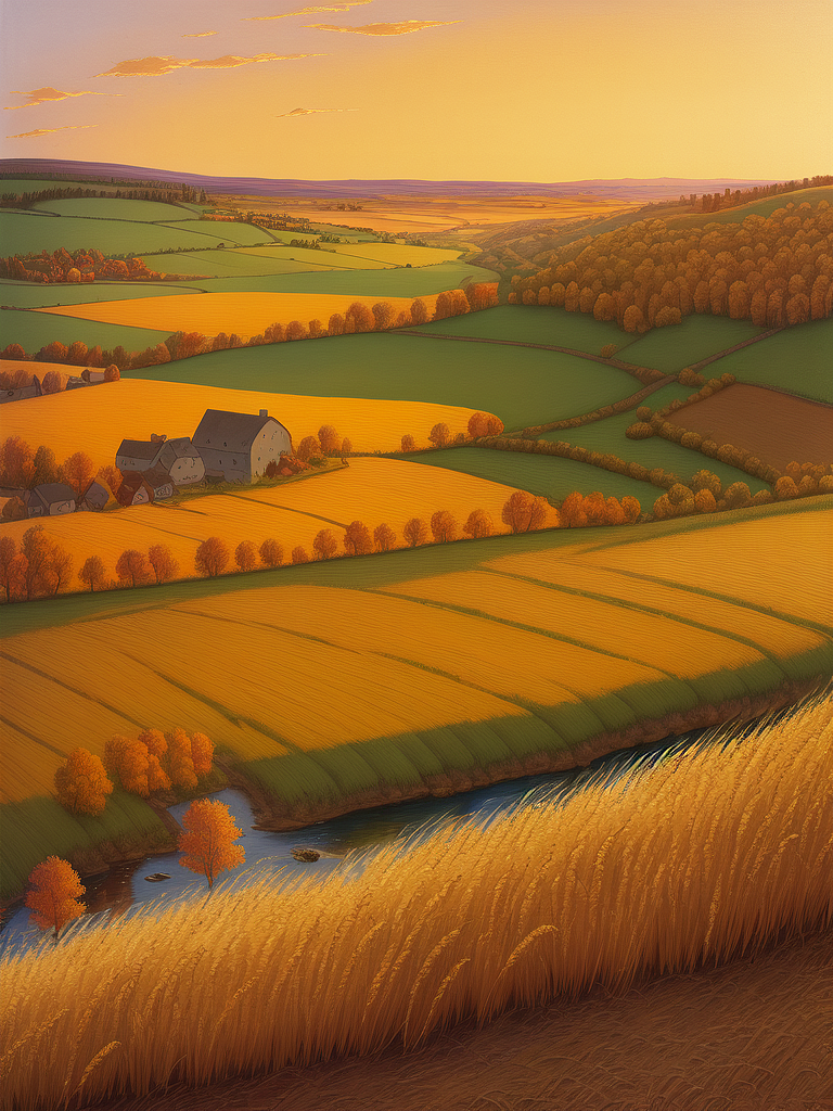 AI绘画作品欣赏:秋日田园景色