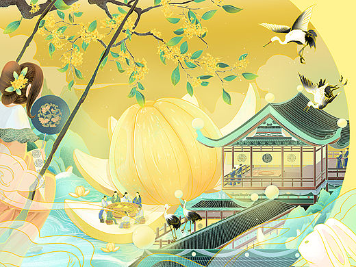 中秋包装原创国潮插画