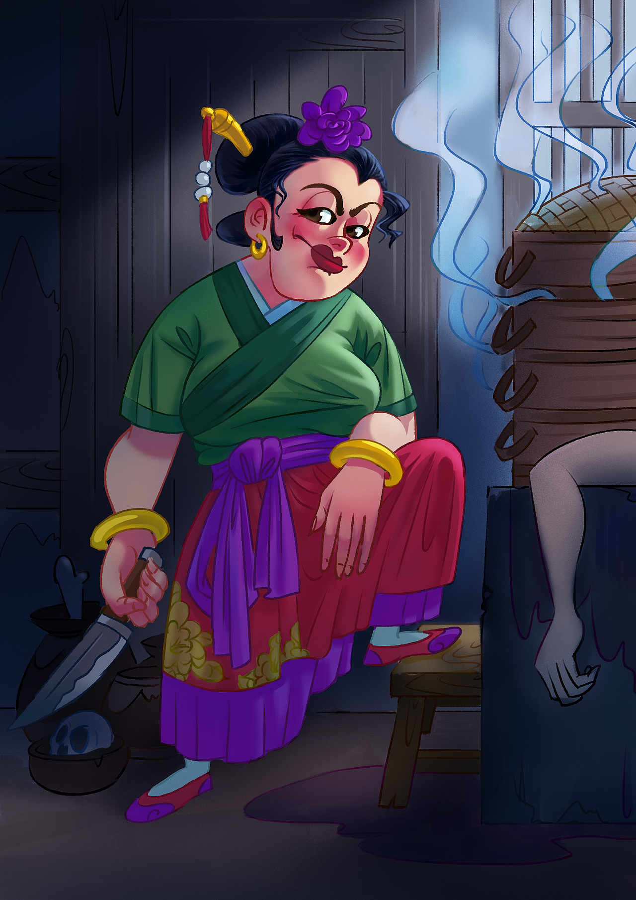 欧美插画风-卖包子的孙女士