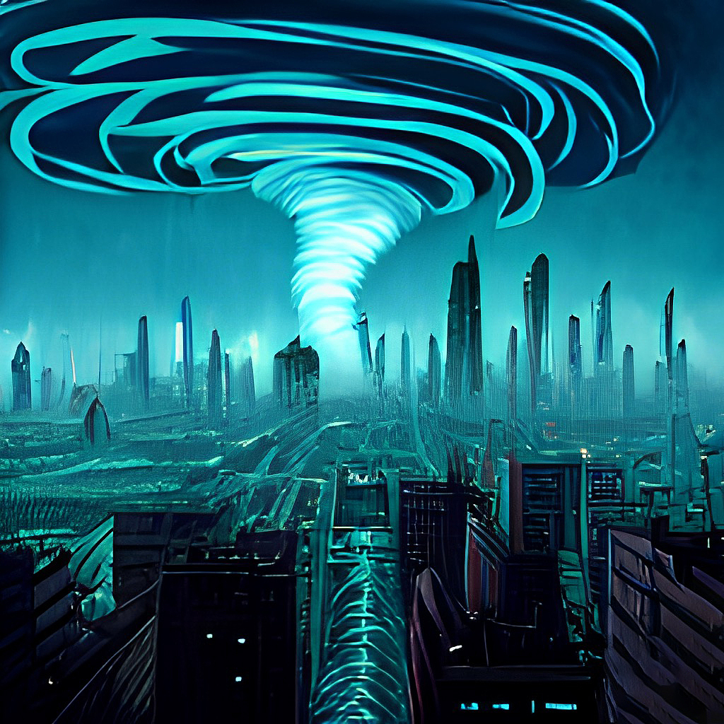 万圣节数字赛博朋克城市夜景数字5G芯片科幻节日概念