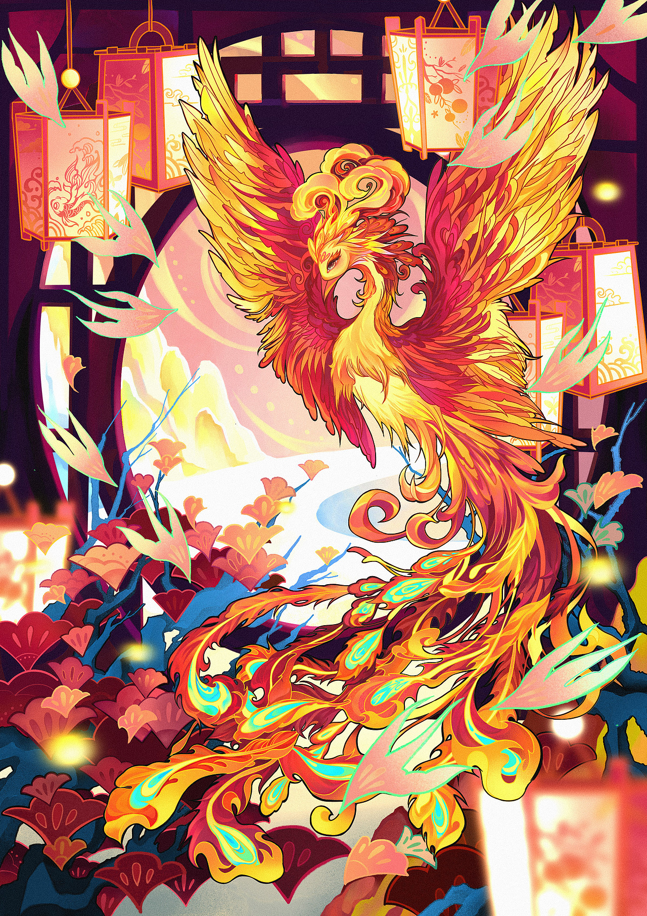 传统四神兽插画《朱雀》丨凤凰非梧桐不栖