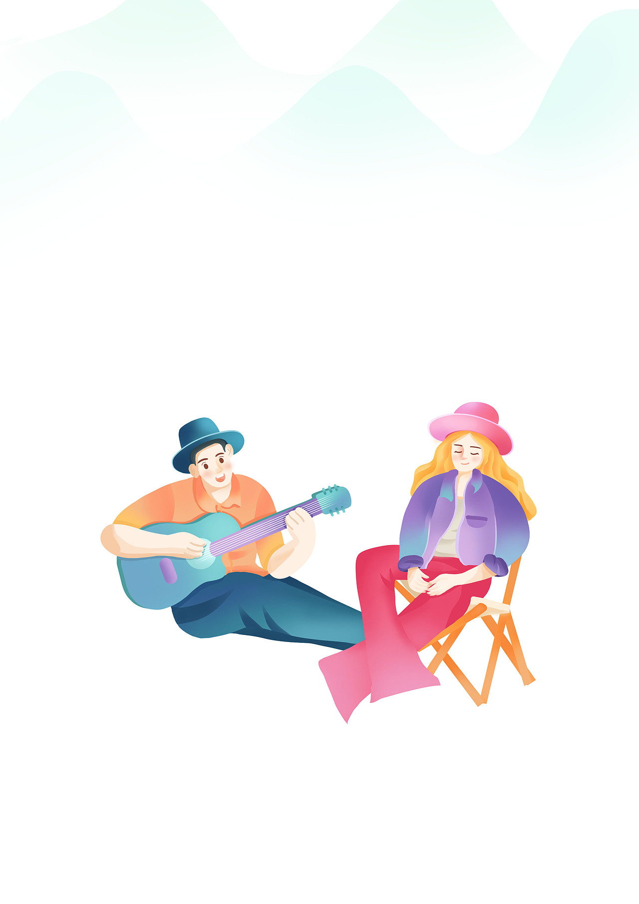 扁平渐变旅行露营插画banner