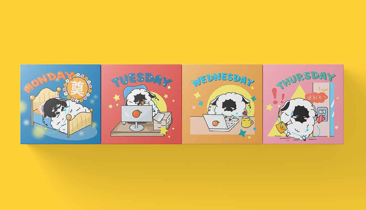 职场工作的一周-原创IP插画海报设计