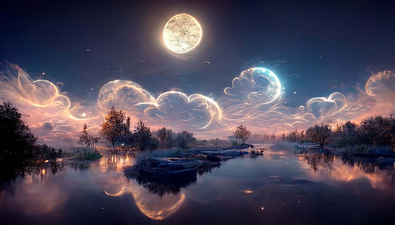 星空瀑布海水月