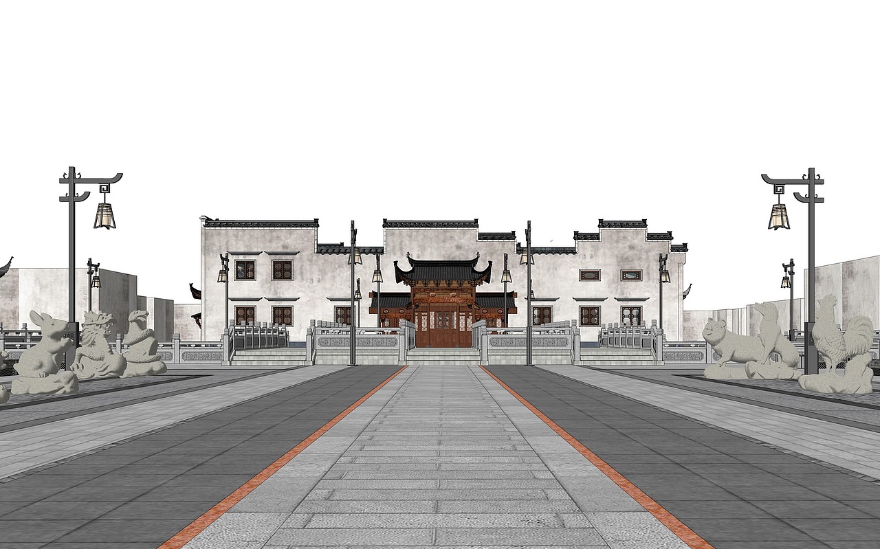 中式广场徽派宗祠SU模型下载（图ZMzcxMDIyMDA4） - 景观设计 - 站酷设计师素模网原创素材 - 站酷ZCOOL