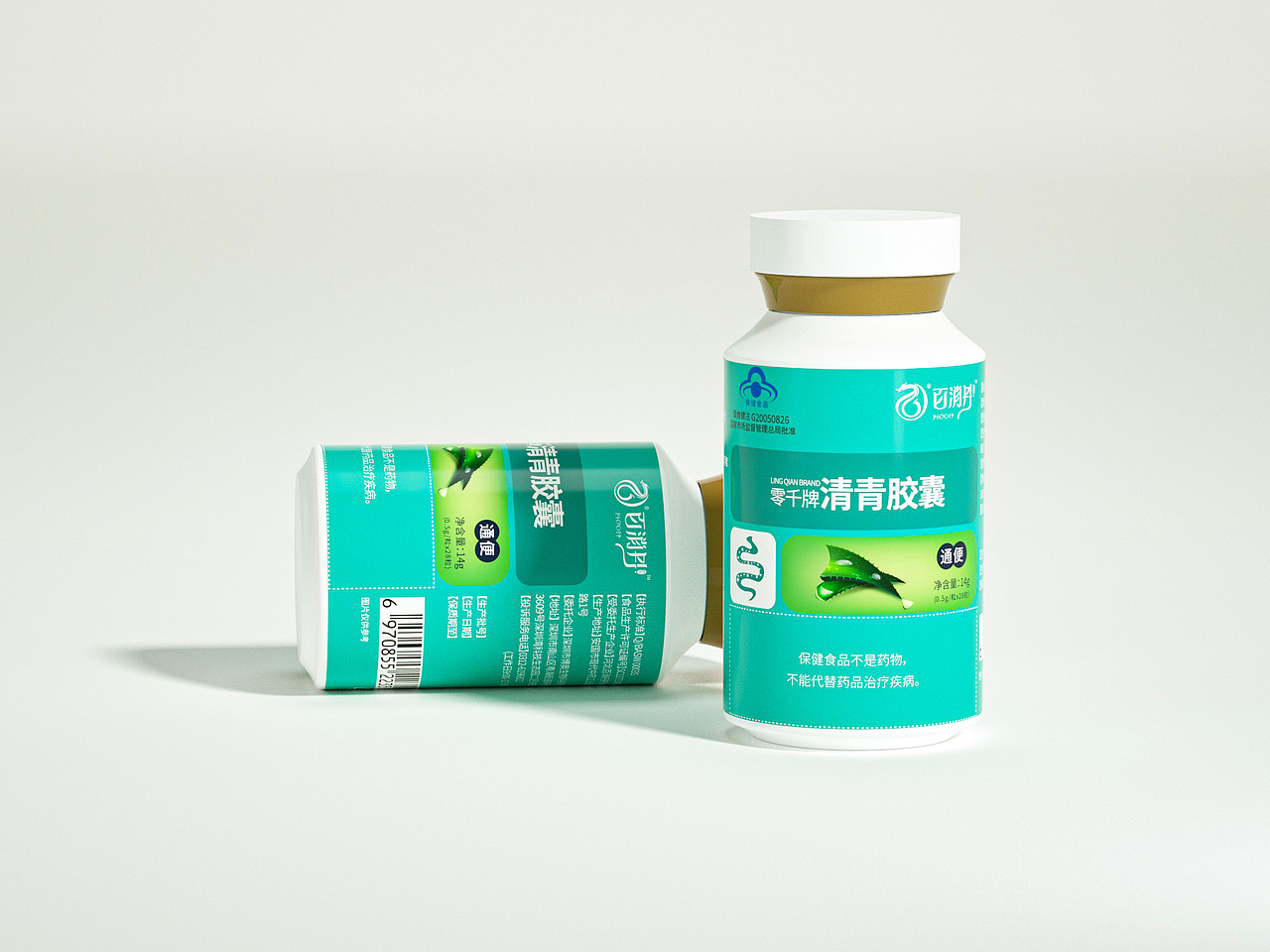 平面-保健品百消丹修正清青胶囊瓶贴清新简约风格