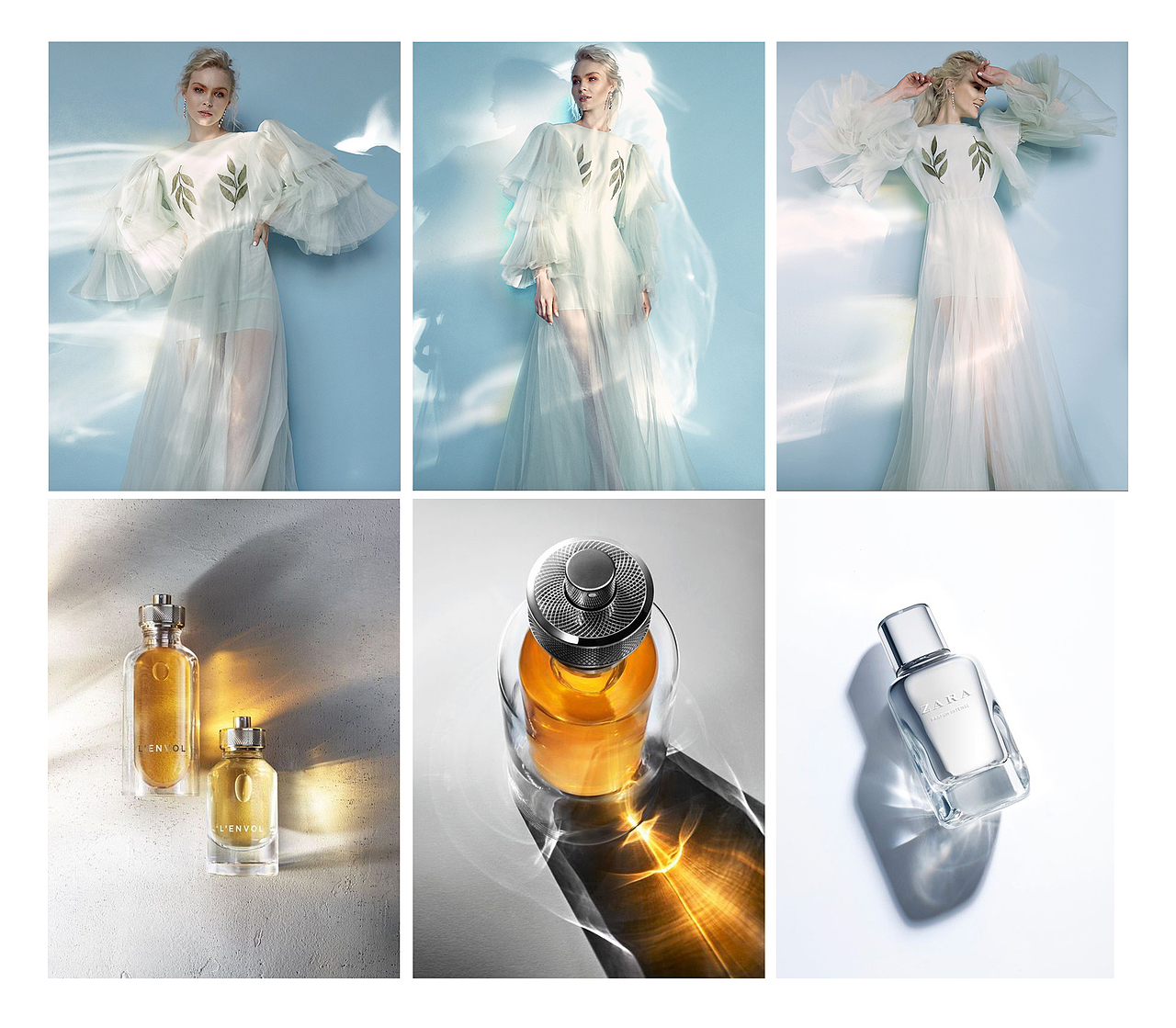 美术方案参考图情绪版 方向二:将模特比做玻璃,阳光穿过她变成炫光折射在墙上