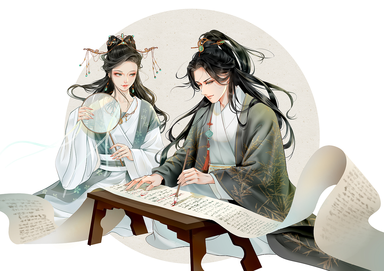 情人节古风插画（图ZMzMwNjM2MjU2） - 商业插画 - 站酷设计师柿饼饼原创素材 - 站酷ZCOOL