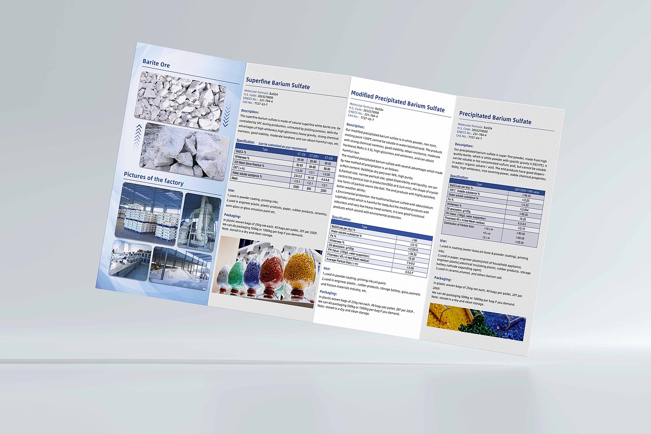 原材料四折页,钛白粉硫酸钡参数,外贸平面物料设计
