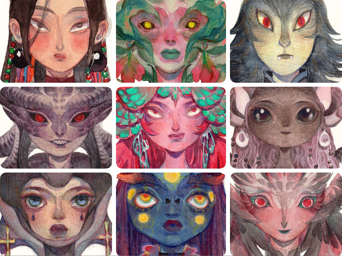 一组水彩头部设定（图ZMTQ0OTQ0MTAw） - 概念设定 - 站酷设计师七木Julywoods原创素材 - 站酷ZCOOL