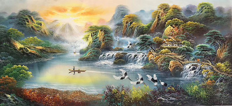 山水油画《聚宝盆》