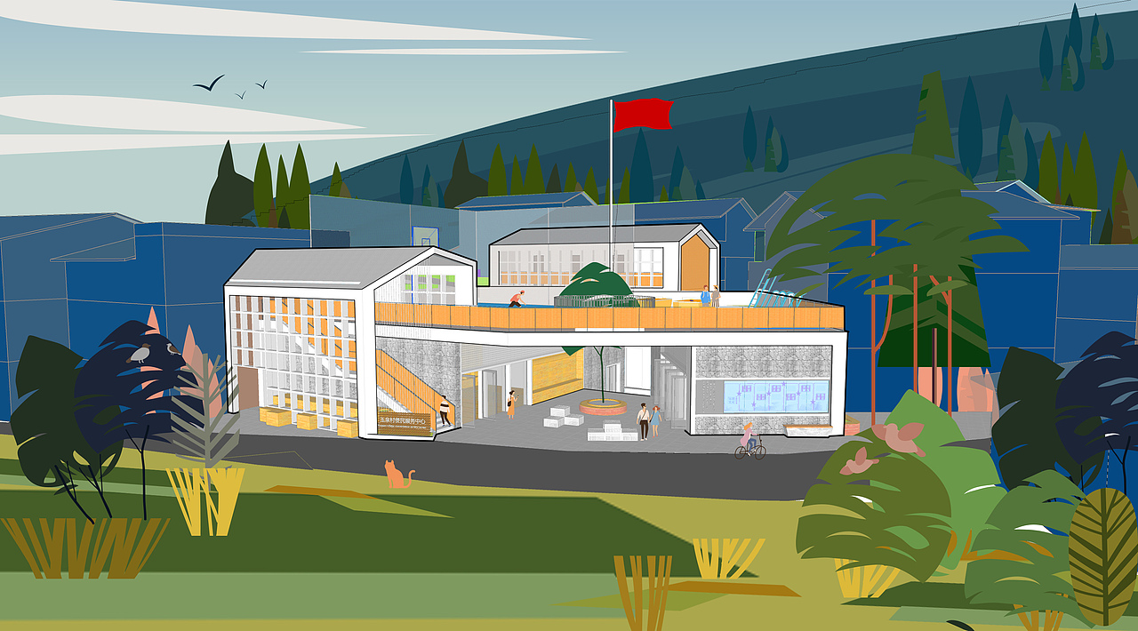 拼贴风建筑插画