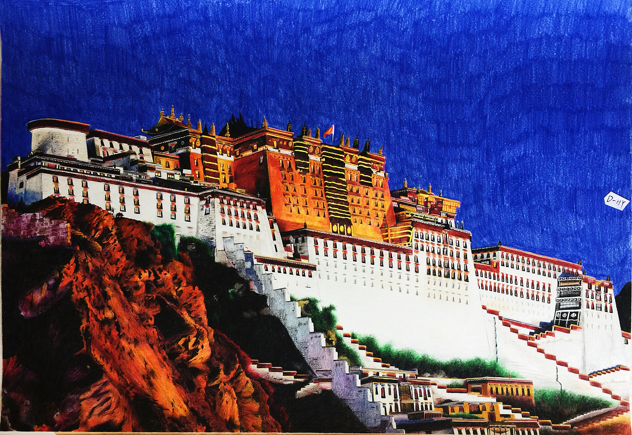 D_HY彩铅画《布达拉》（图ZMTE3Njc5MjI0） - 绘画 - 站酷设计师Draw_HY原创素材 - 站酷ZCOOL