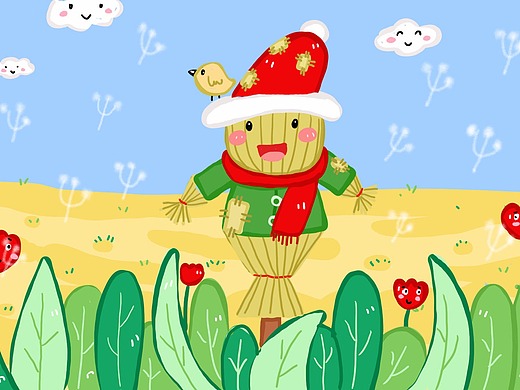 板绘儿童插画绘本童话故事之田野里的稻草人