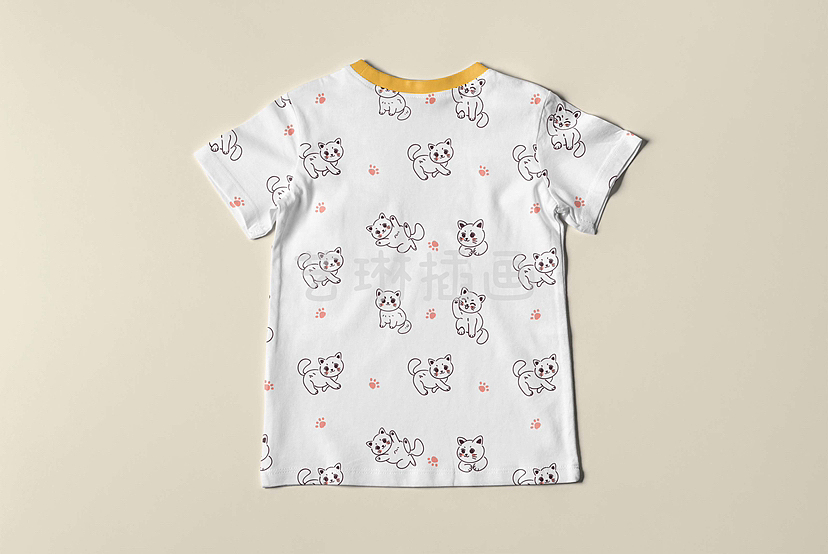 原创卡通ins 风简约黑白线条猫咪印花图案