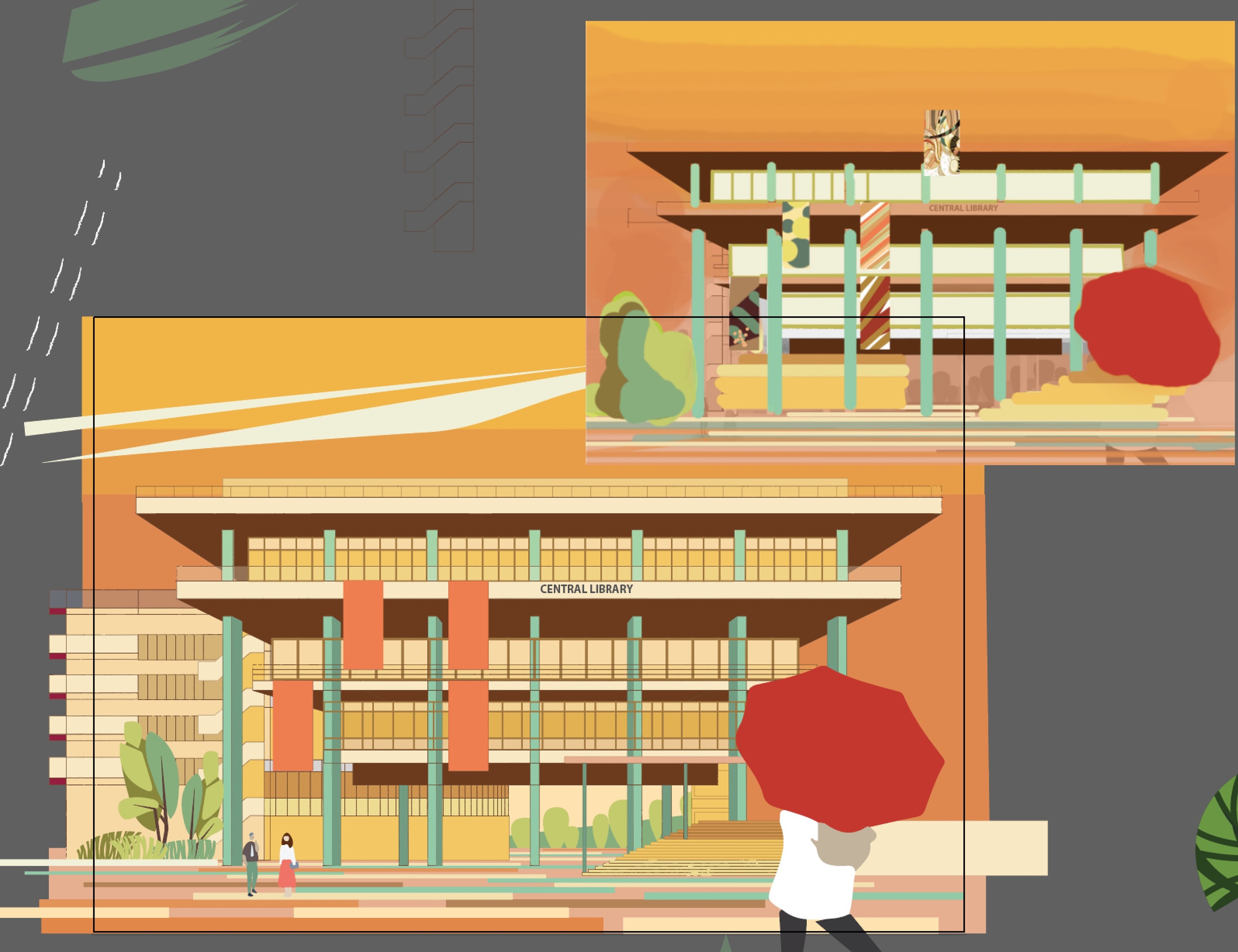 新加坡国立大学建筑插画-中央图书馆