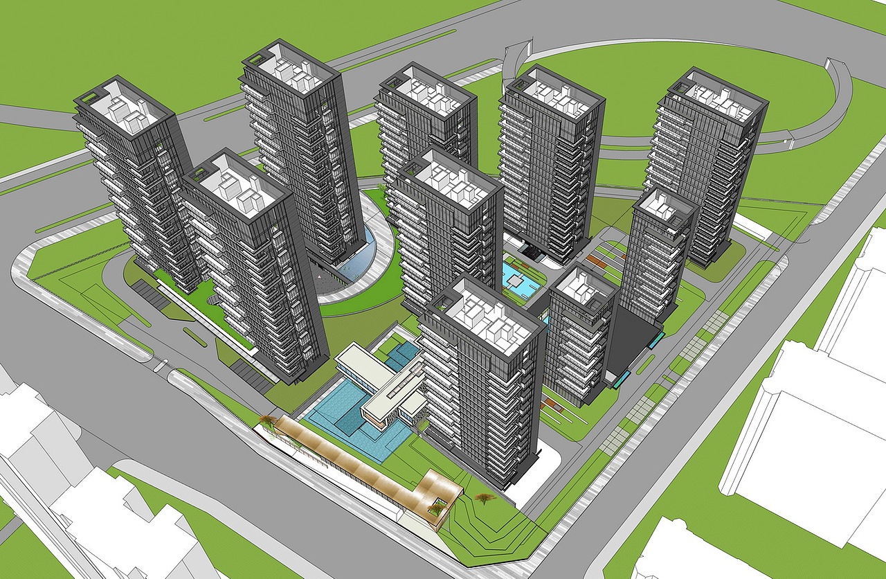 现代高层住宅SU模型下载