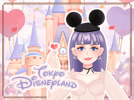 《少女风迪士尼主题手绘插画》