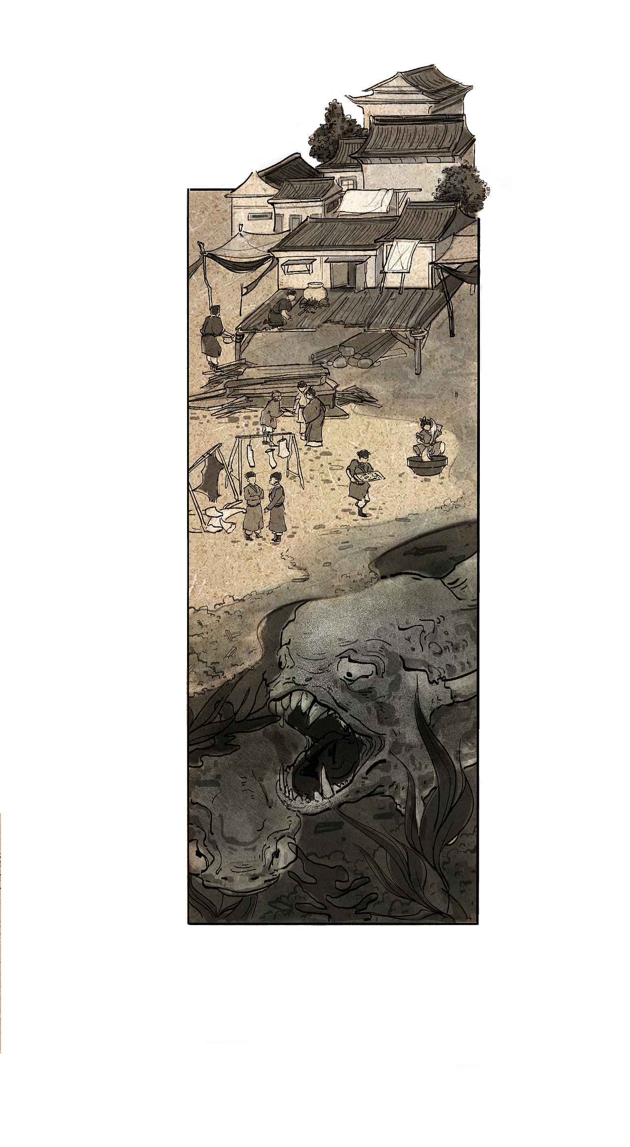 《山海經(jīng)》系列插畫--蠃魚（圖ZMzA2Mzc1MTcy） - 藝術(shù)插畫 - 站酷設(shè)計(jì)師啊豚啊原創(chuàng)素材 - 站酷ZCOOL