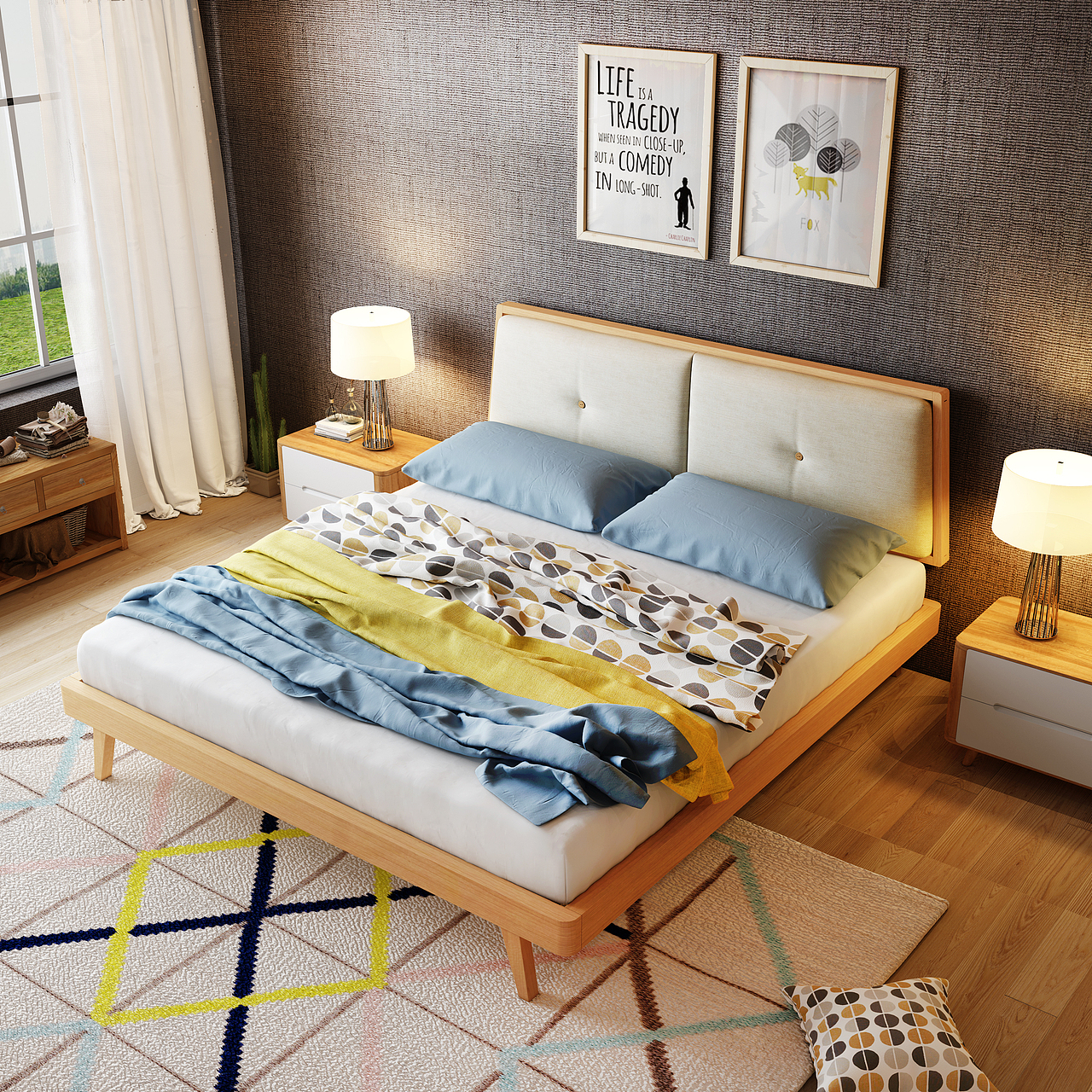 日式实木床，家具3D效果图制作，淘宝家具3D建模，3D（图ZMTE2OTI0MzI4） - 生活用品 - 站酷设计师艺帮设计原创素材 - 站酷ZCOOL
