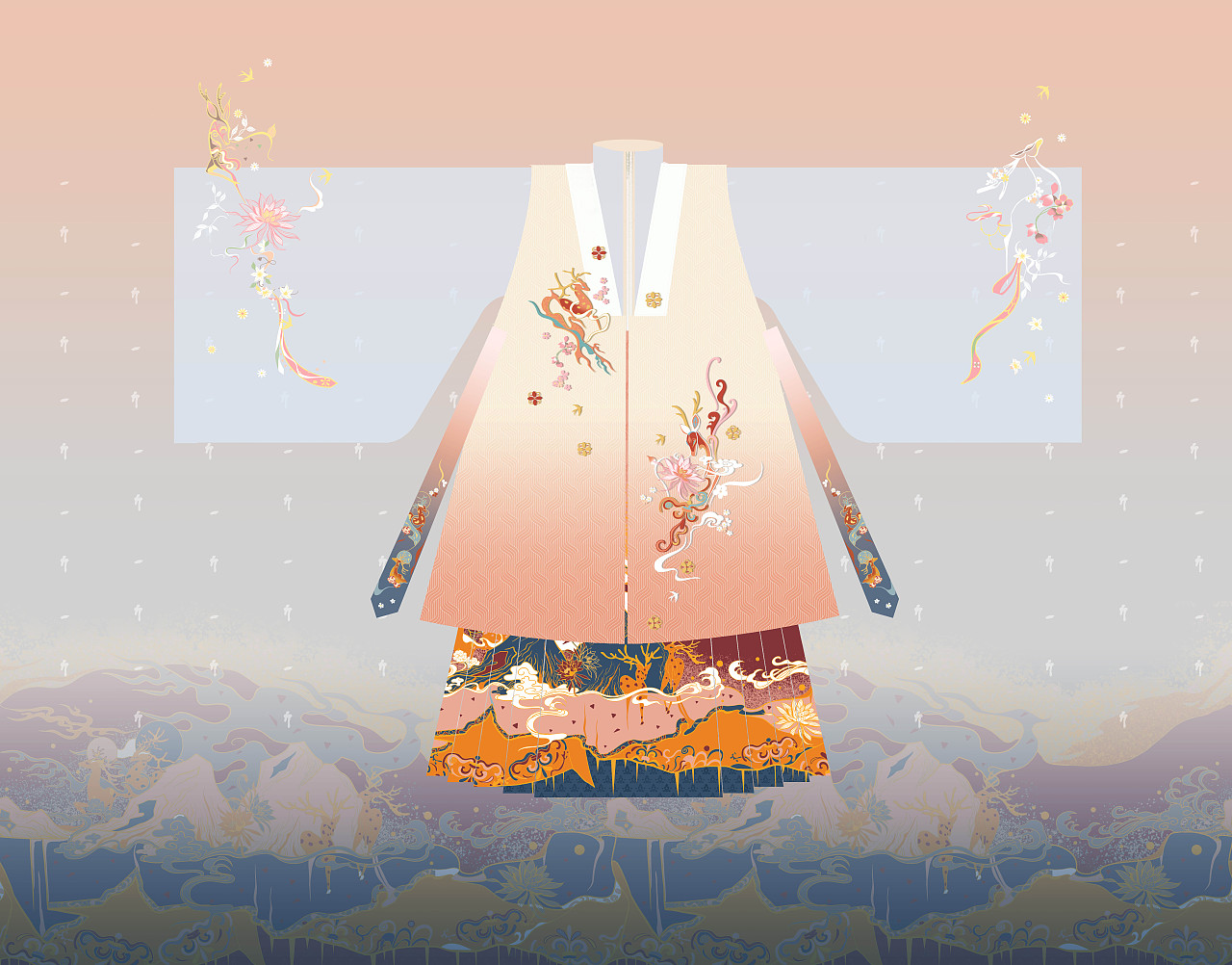 「汉服设计」姐妹款短马面裙 橙花仙鹿x鹿野迷踪