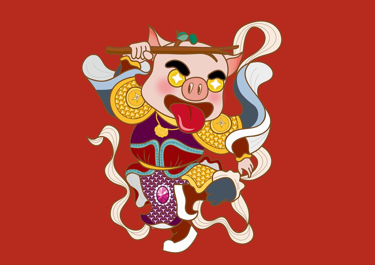 原创红色喜庆中国风猪年拜年插画图片素材-编号31468458-图行天下