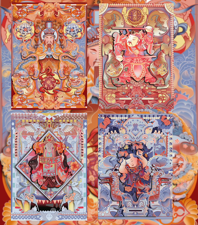 年画  插画设计 _福禄寿喜