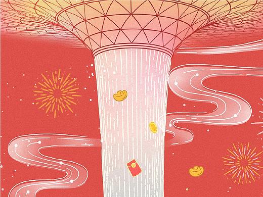 樟宜机场新年景点插画