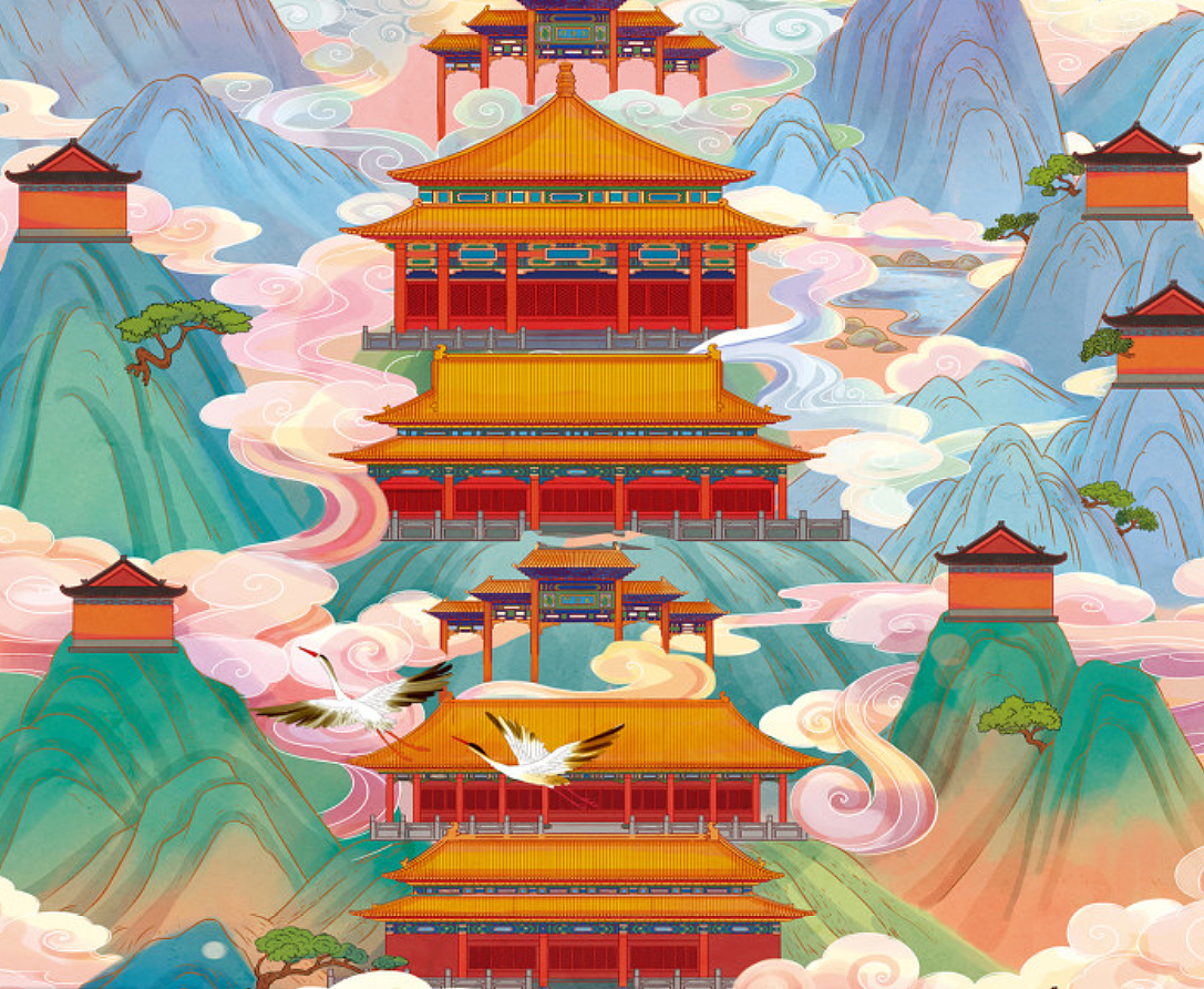 山水画卷-陕西楼观台导览图