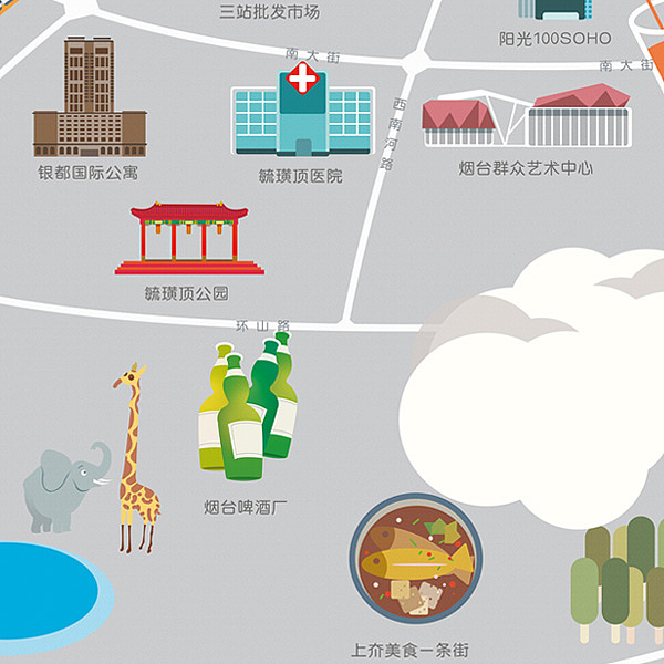 手绘地图烟台30版沙盘模型