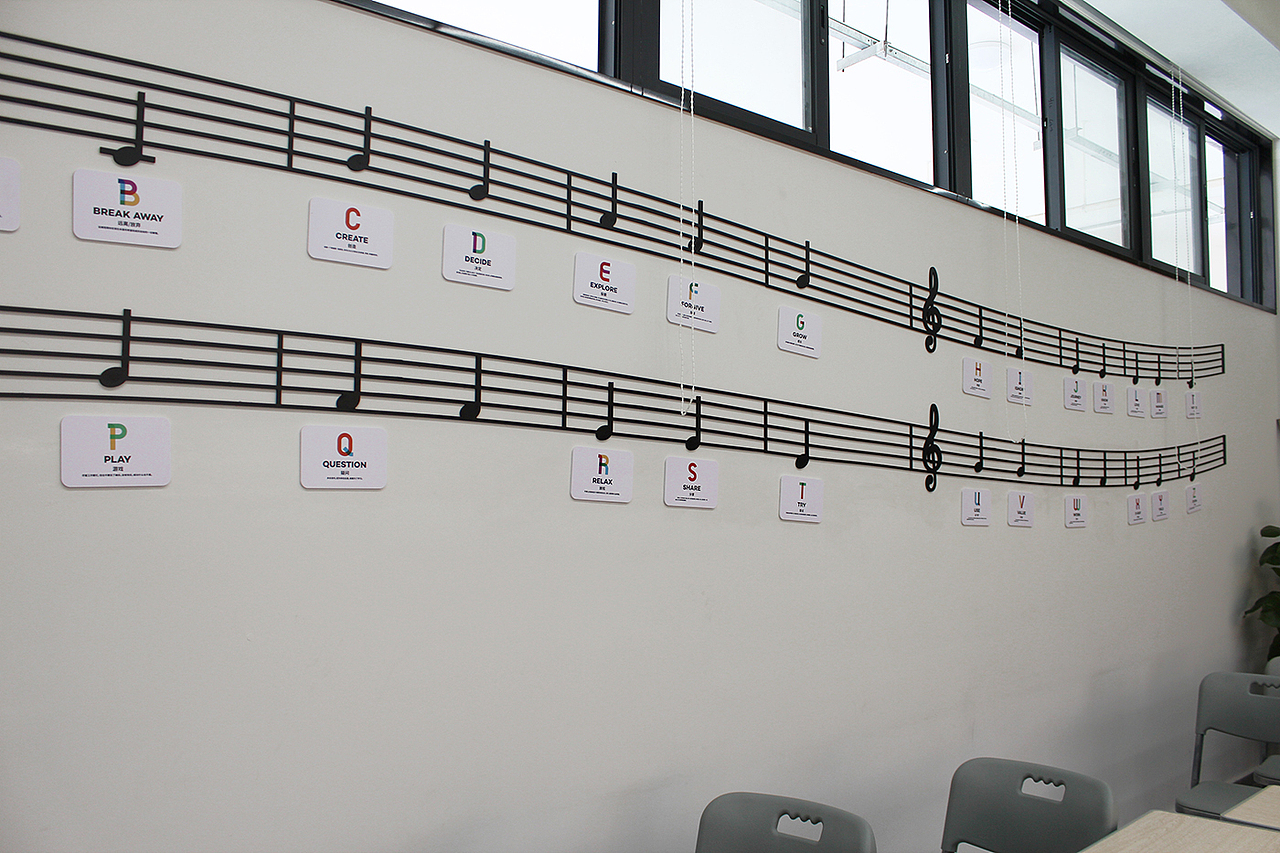 19-书法室
书法室主题以弘扬书法文化为主,介绍了汉字的演变,比较常用的几大字体,几种常用字体的展示,能让学生更直观的了解到各种字体的不同之处。右边这一篇幅是古代大书法家王羲之的介绍,及其创立的永字八法用笔法则。