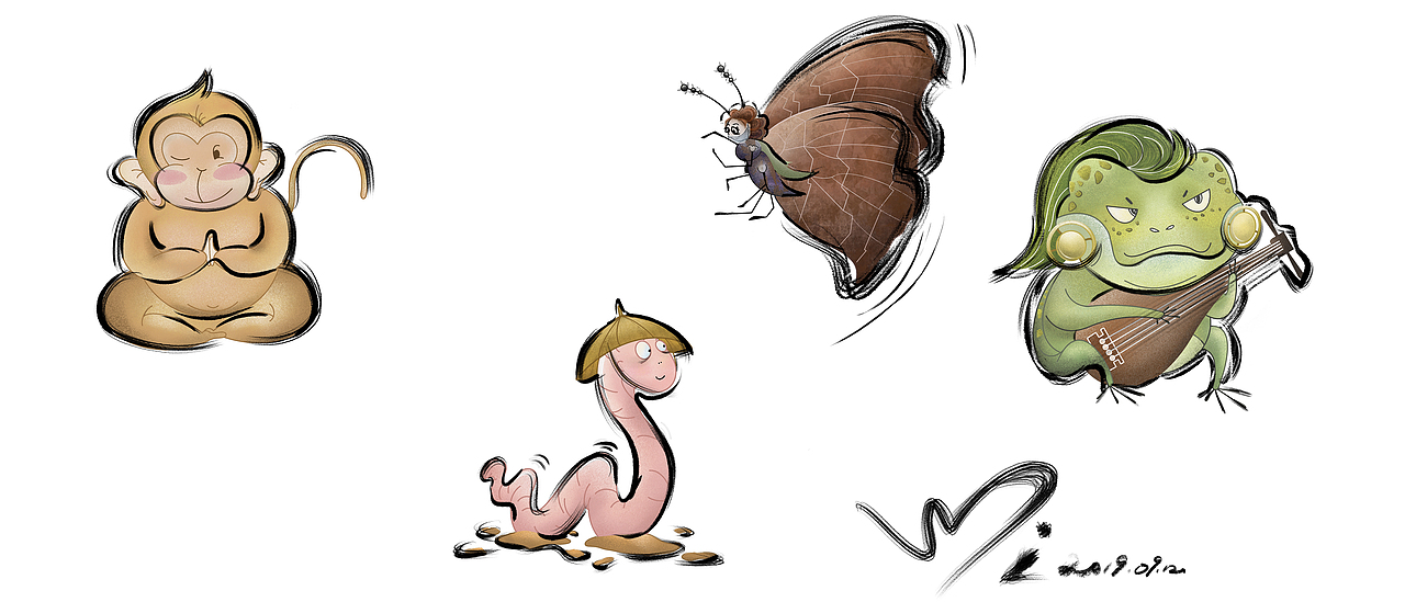 峨眉四小怪之 肥猴-透山龙-枯叶蝶-弹琴蛙