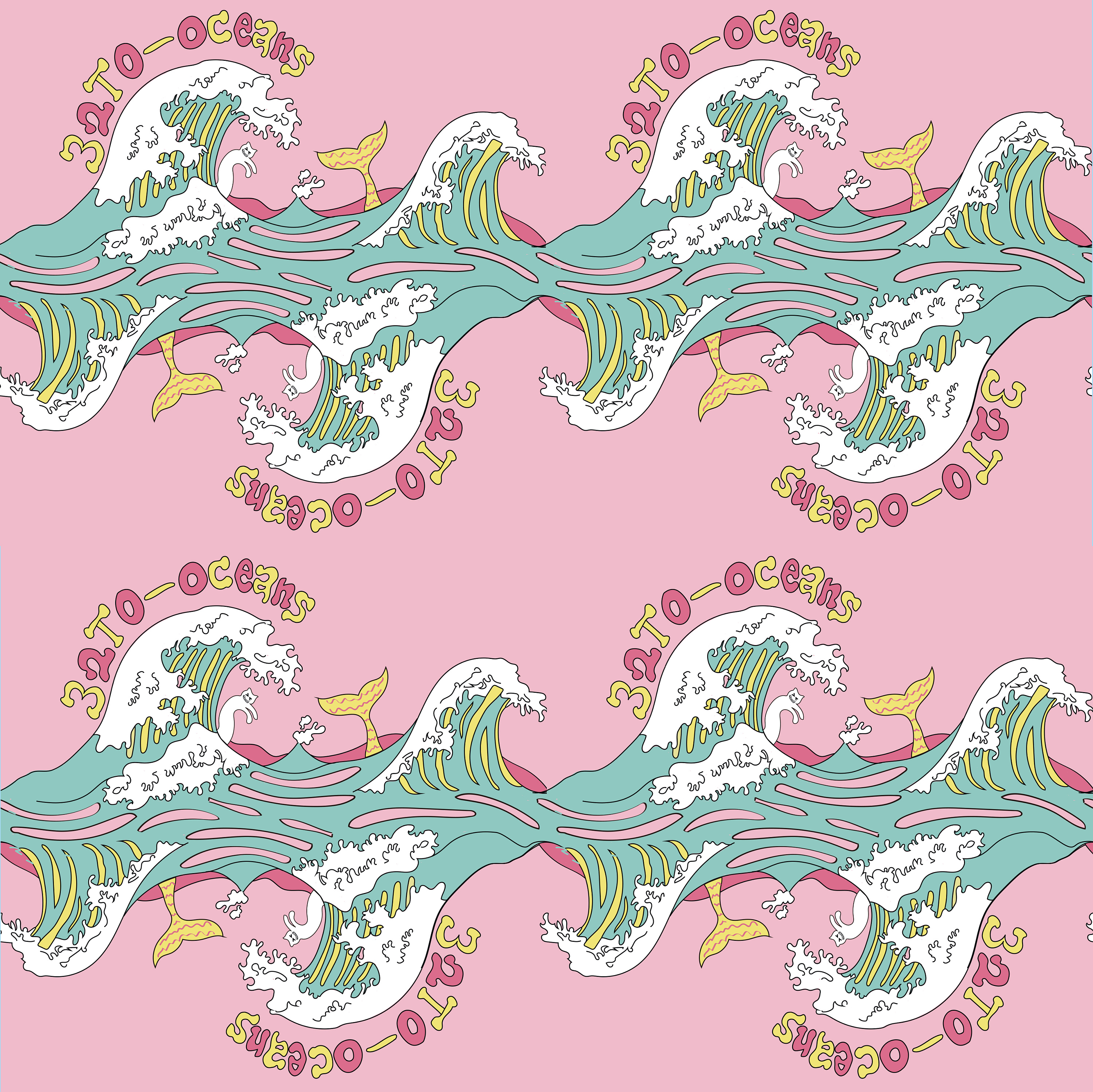 海浪卡通手绘印花面料图案设计