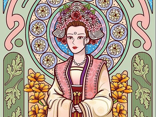 穆夏风格宫廷人物插画设计之宋朝