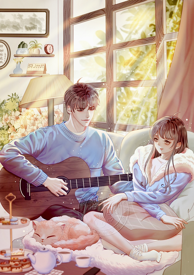 四季三餐两人一屋·治愈系插画,春夏秋冬小情侣